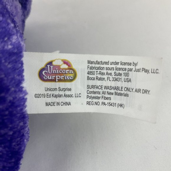 Unicorn Surprise Zooey Purple Unicorn 11” Plush w/One Baby by Just Play 2019 - Picture 9 of 9